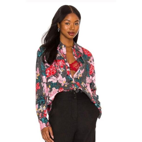 Tell Your Friends Long Sleeve Shirt Button Up Alicia Print Silk Women's XS New - Picture 1 of 16